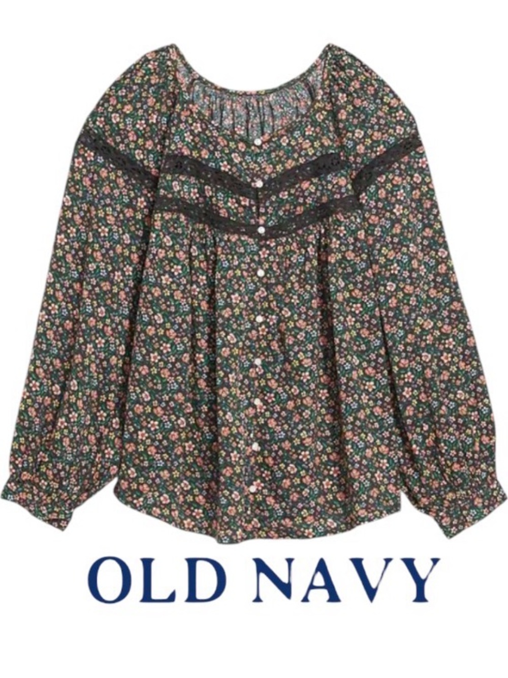 3X Old Navy Long-Sleeve Lace-Trimmed Floral-Print Blouse, NWT